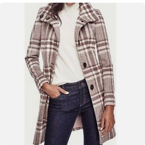 Ann Taylor Brushed Plaid Wool Blend Coat, XXS